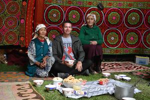 Evgeny Duvakin while visiting a Kazakh family. Western Mongolia, Bayan-Ölgii Province, July 2018.