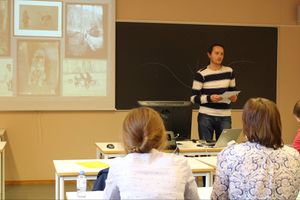 В.Н. Давыдов выступает с докладом на семинаре “Environmental Challenges and People’s Response" в Nordland University в городе Будё (Норвегия), май 2016 г.